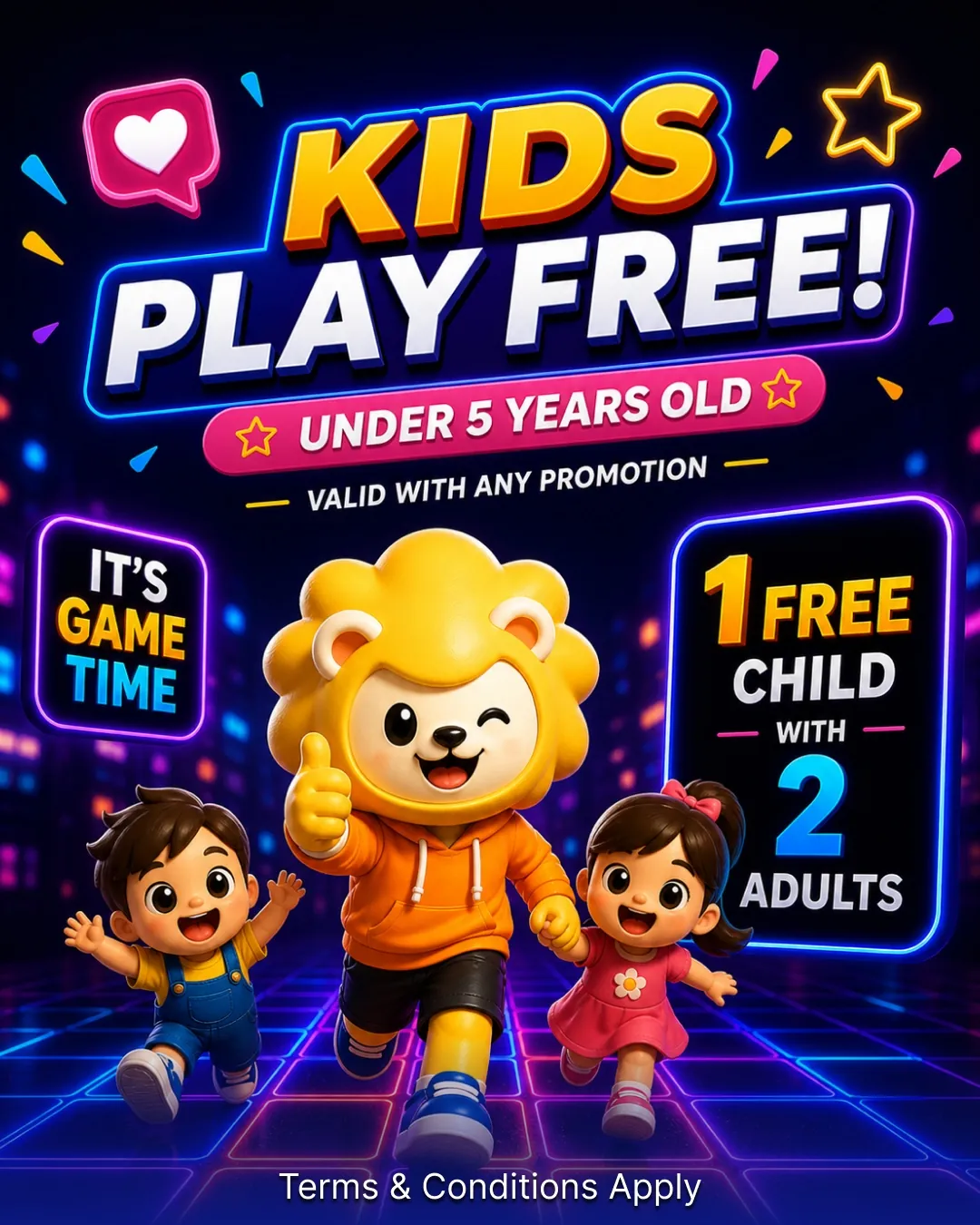 Kids under five play free promo